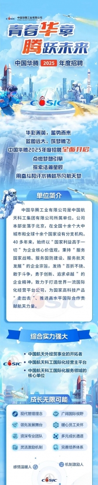 中国航天科工所属中国华腾2025招聘公告